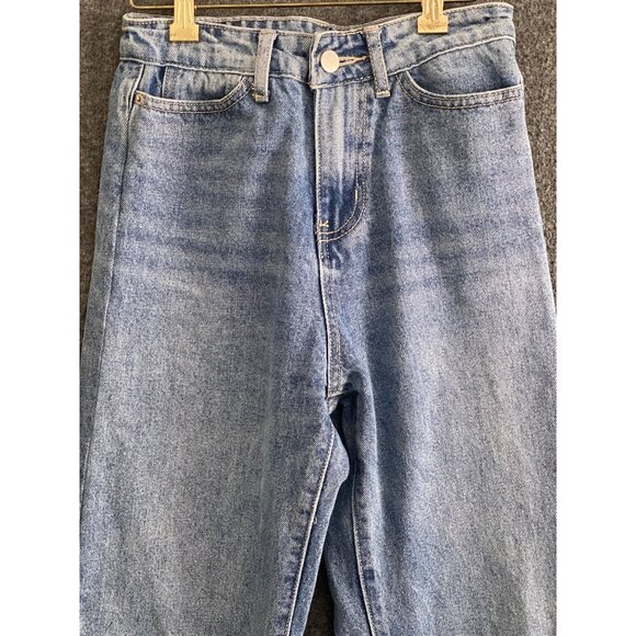 Stonewash Blue Denim Jeans High Waist Straight Leg 5 Pocket Tall Women NO TAG S - Picture 3 of 14